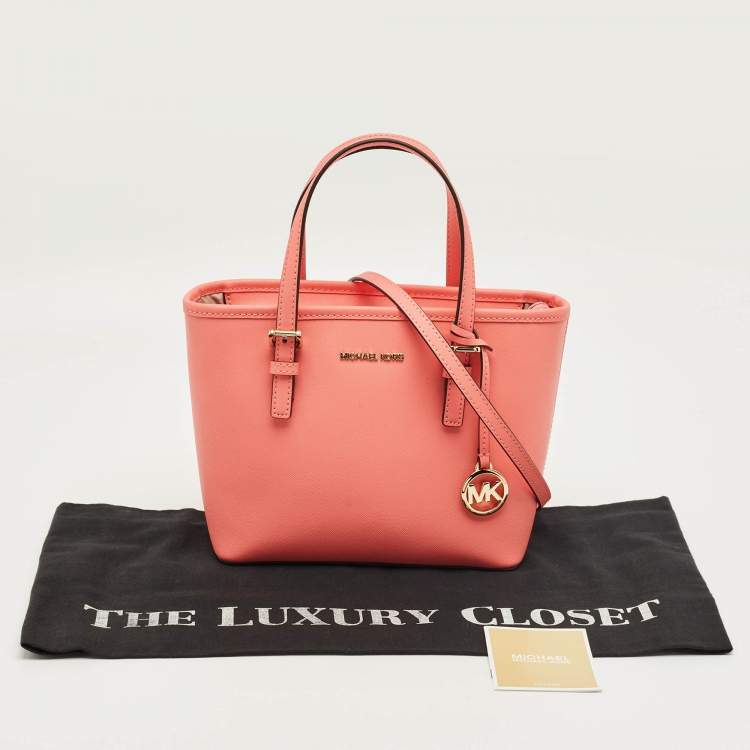 Pre Owned Michael Kors Grapefruit Leather Extra-Small Jet Set Travel Tote