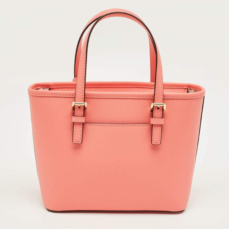 Pre Owned Michael Kors Grapefruit Leather Extra-Small Jet Set Travel Tote