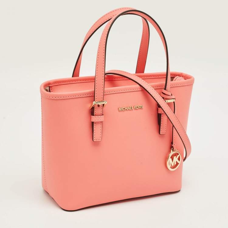 Pre Owned Michael Kors Grapefruit Leather Extra-Small Jet Set Travel Tote