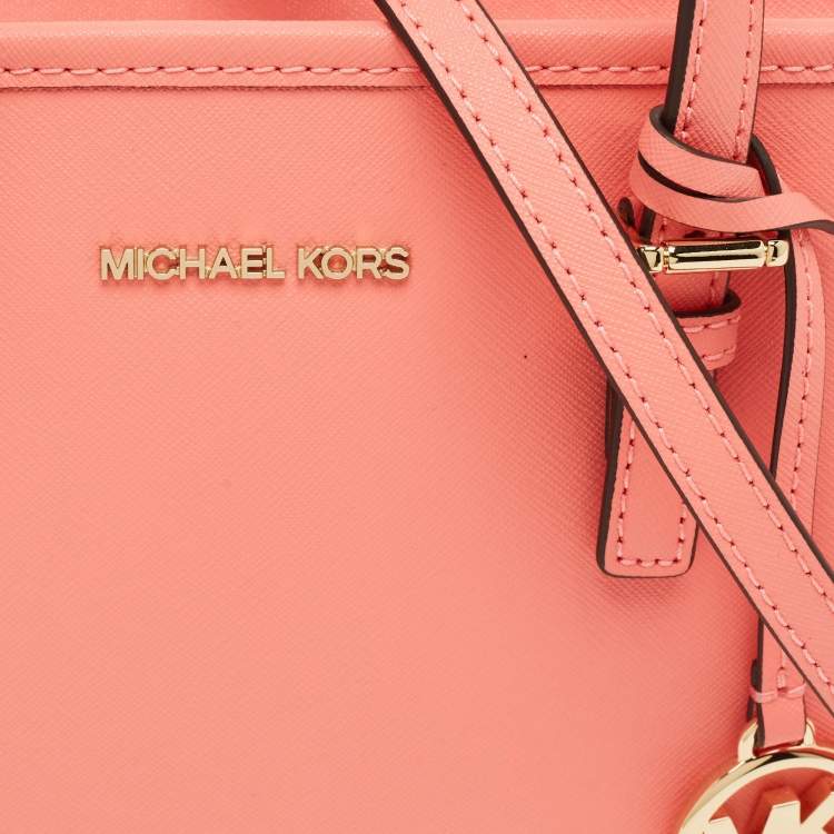 Pre Owned Michael Kors Grapefruit Leather Extra-Small Jet Set Travel Tote