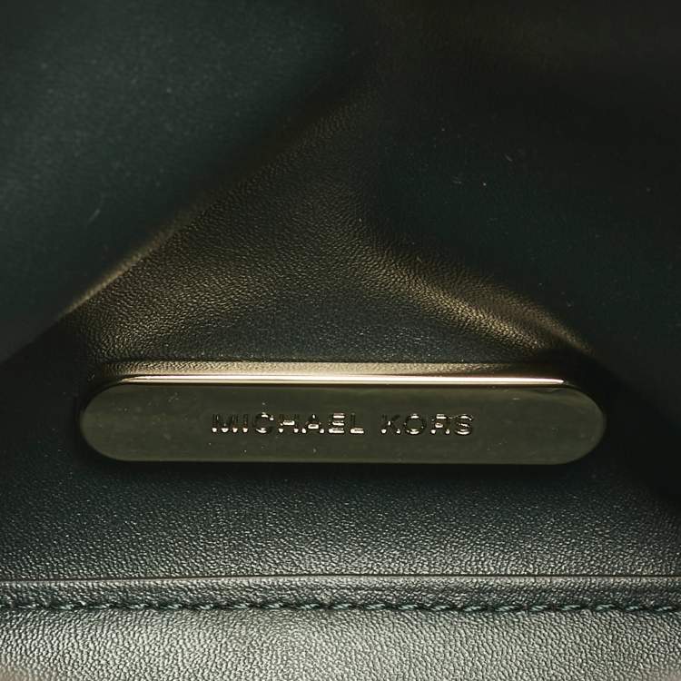 Pre Owned Michael Kors Brown/Dark Green Signature Canvas Suri Drawstring Bucket Bag