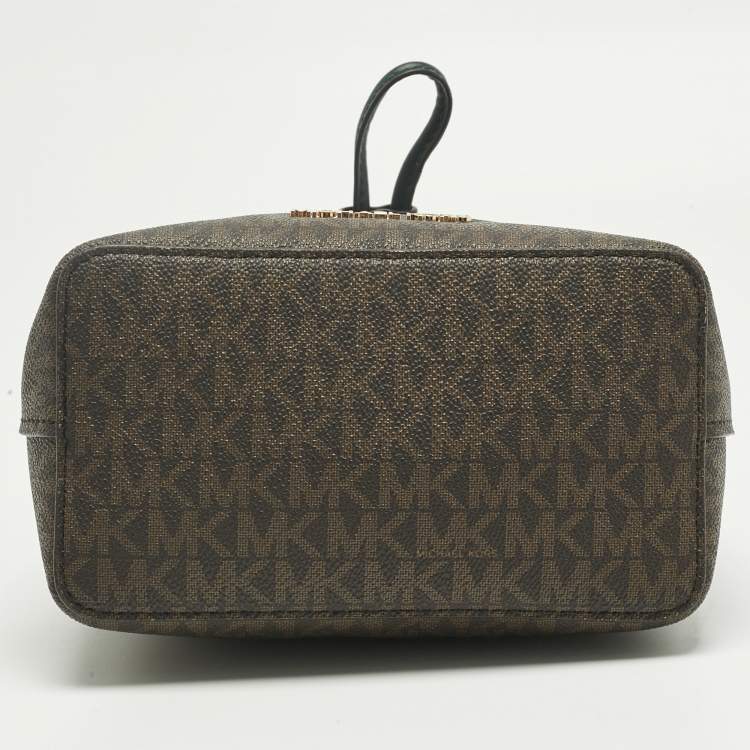 Pre Owned Michael Kors Brown/Dark Green Signature Canvas Suri Drawstring Bucket Bag
