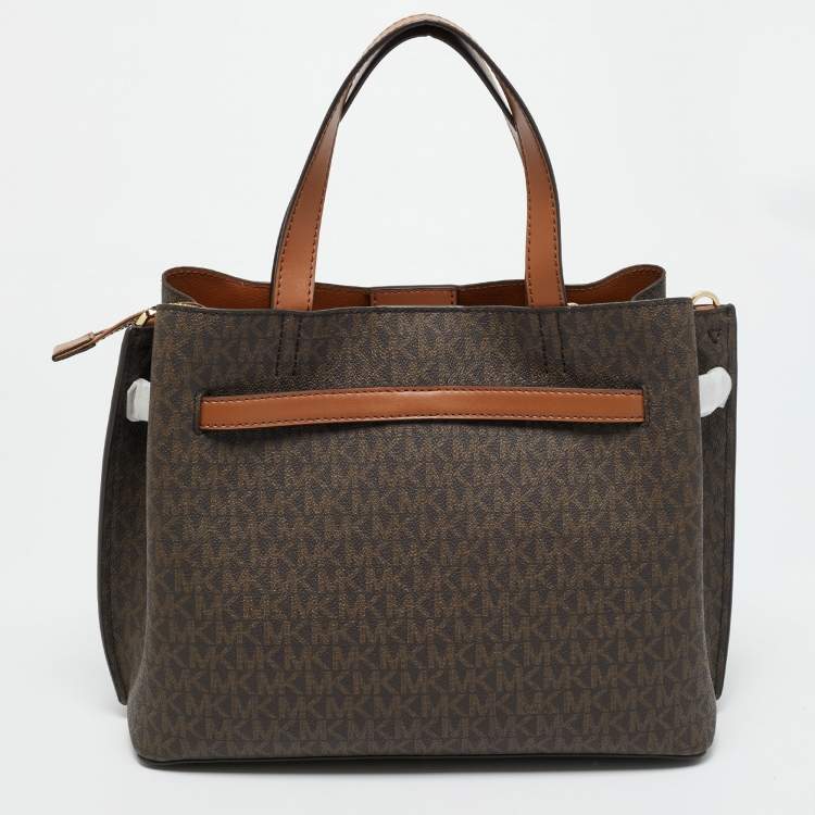 مملوكة مسبقًا Michael Kors Emilia Large Brown Signature Coated Canvas Satchel
