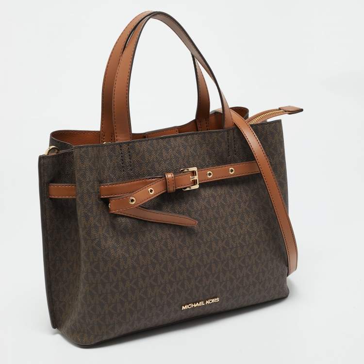 مملوكة مسبقًا Michael Kors Emilia Large Brown Signature Coated Canvas Satchel
