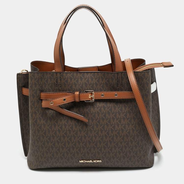مملوكة مسبقًا Michael Kors Emilia Large Brown Signature Coated Canvas Satchel