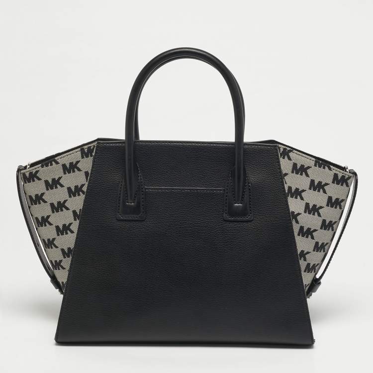 Pre Owned Michael Kors Avril Large Black Canvas and Leather Tote