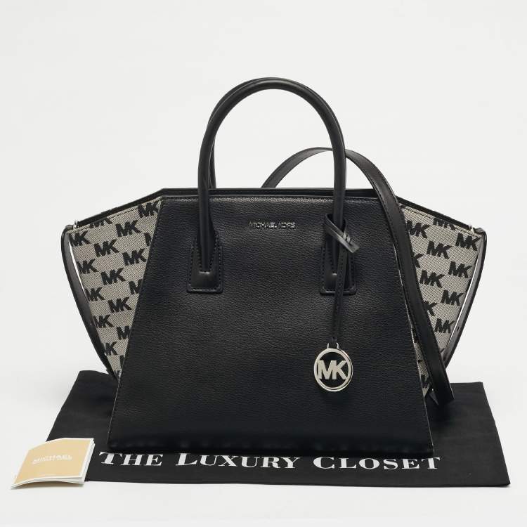 Pre Owned Michael Kors Avril Large Black Canvas and Leather Tote