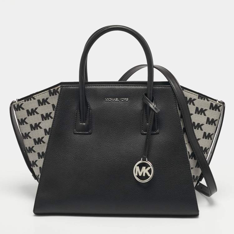 Pre Owned Michael Kors Avril Large Black Canvas and Leather Tote