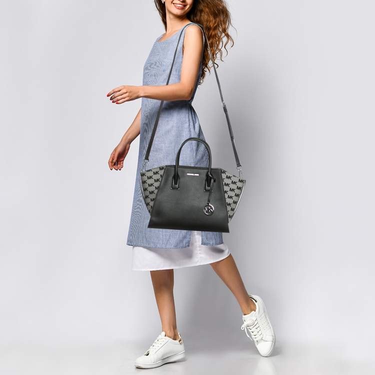 Pre Owned Michael Kors Avril Large Black Canvas and Leather Tote