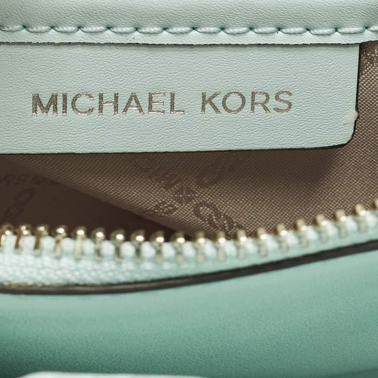 Pre Owned Michael Kors Mercer Gallery Small Light Aqua Green Leather Tote