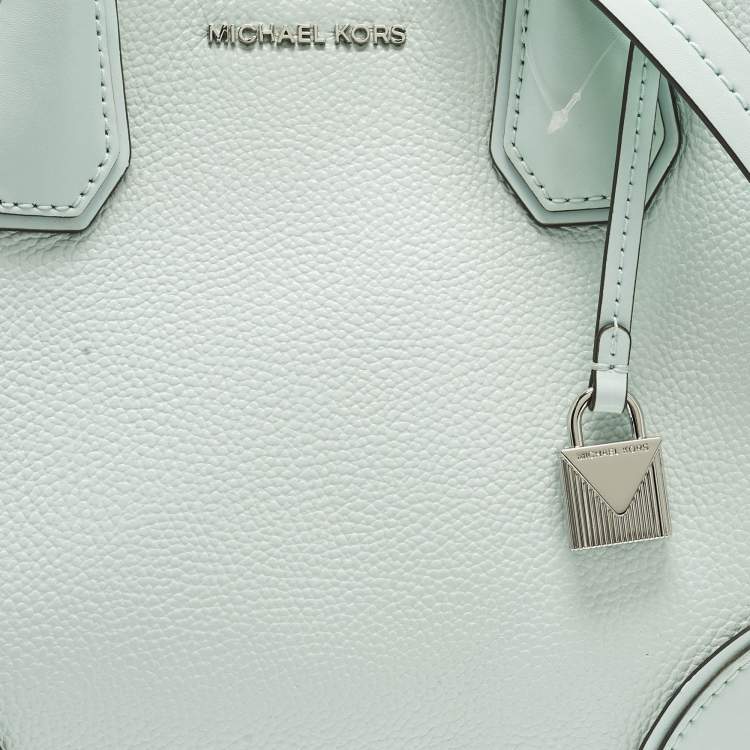 Pre Owned Michael Kors Mercer Gallery Small Light Aqua Green Leather Tote