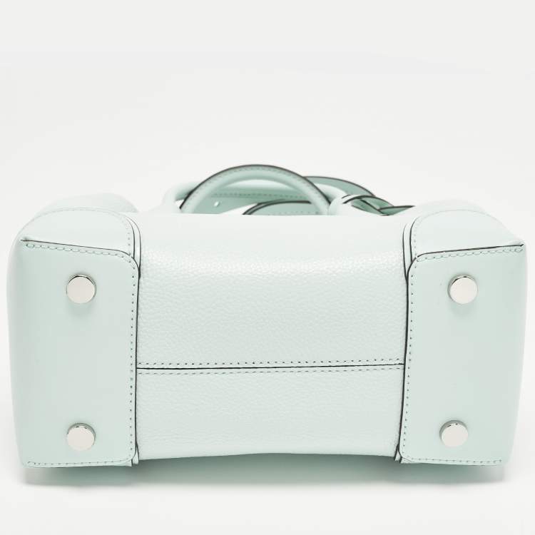 Pre Owned Michael Kors Mercer Gallery Small Light Aqua Green Leather Tote