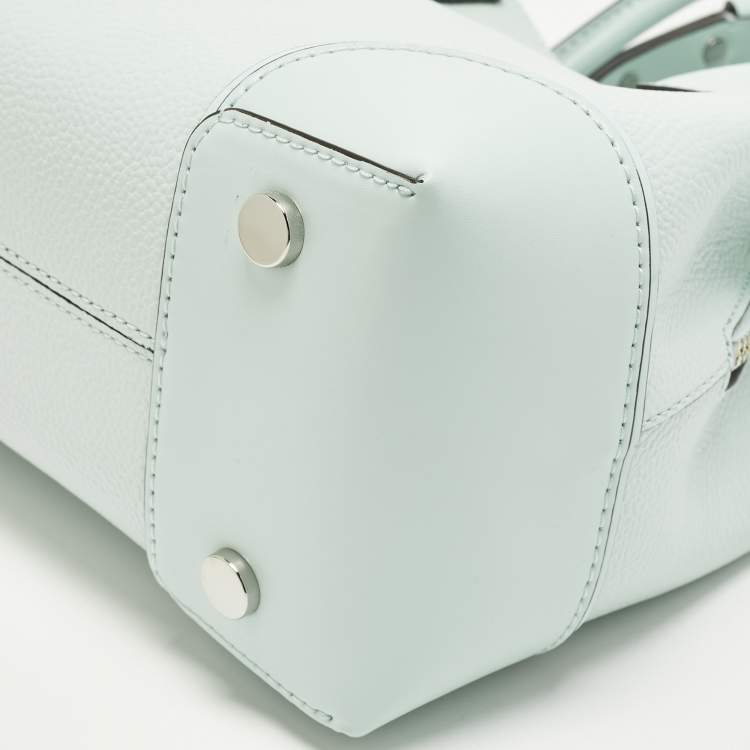 Pre Owned Michael Kors Mercer Gallery Small Light Aqua Green Leather Tote