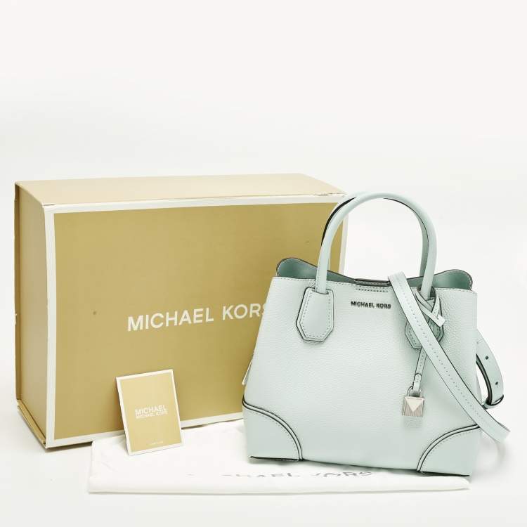 Pre Owned Michael Kors Mercer Gallery Small Light Aqua Green Leather Tote