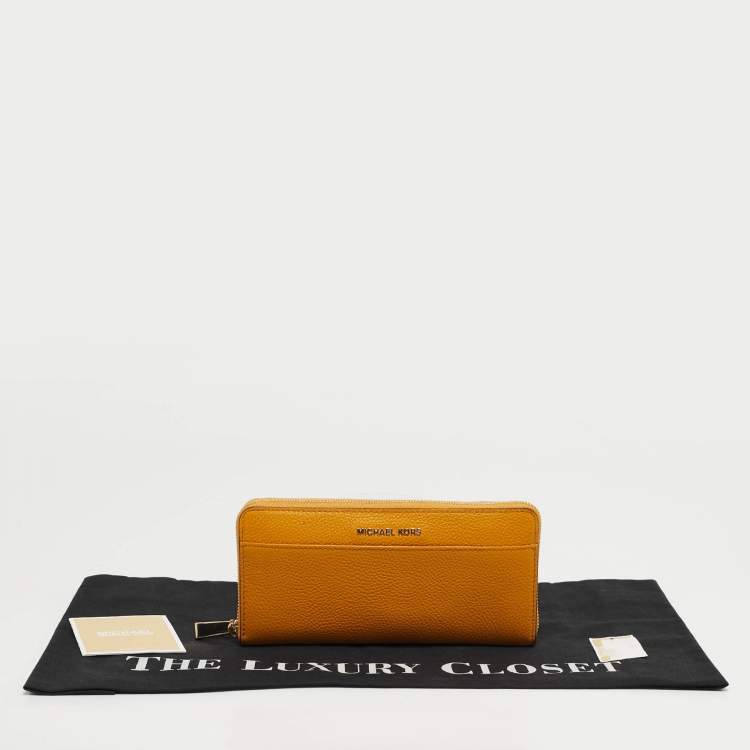 Pre Owned Michael Kors Yellow Leather Zip Around Wallet