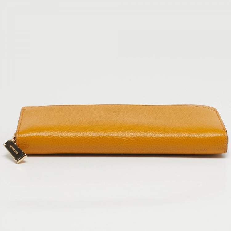 Pre Owned Michael Kors Yellow Leather Zip Around Wallet
