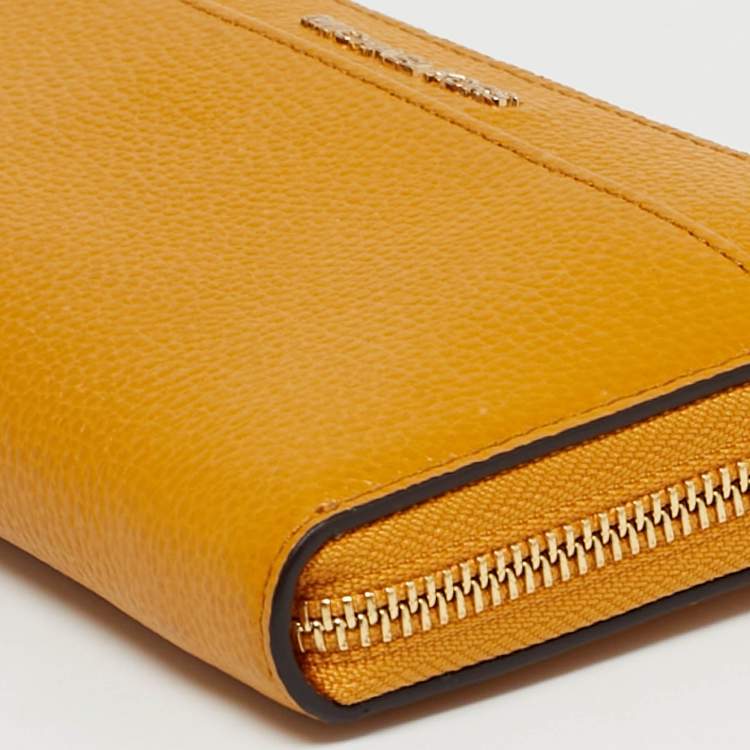 Pre Owned Michael Kors Yellow Leather Zip Around Wallet