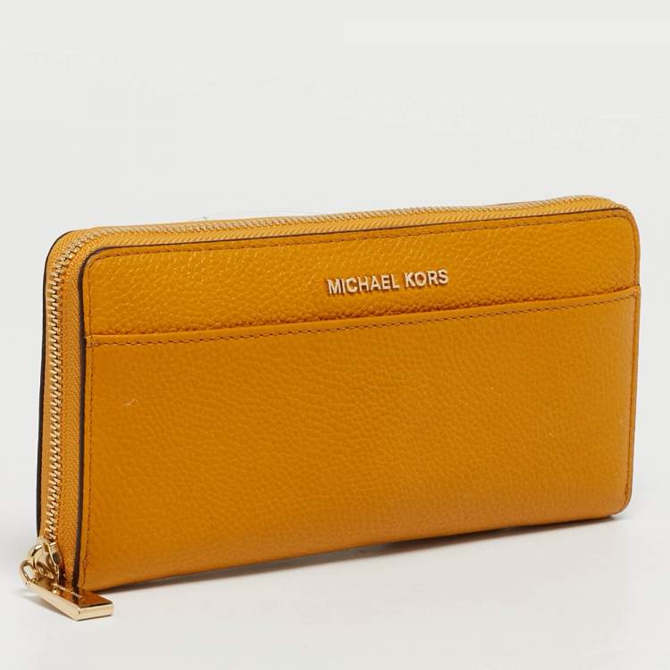 Pre Owned Michael Kors Yellow Leather Zip Around Wallet
