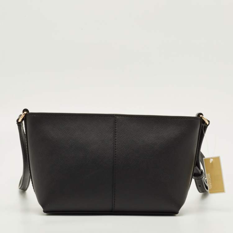 Pre Owned Michael Kors Jet Set Travel Black Leather Crossbody Bag