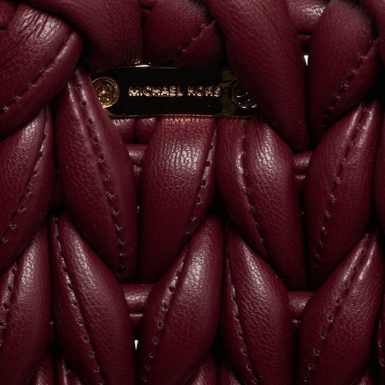 Pre Owned Michael Kors Tribeca Burgundy Braided Leather Shoulder Bag