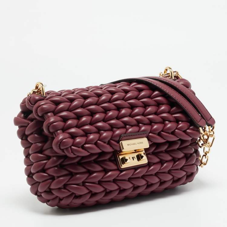 Pre Owned Michael Kors Tribeca Burgundy Braided Leather Shoulder Bag