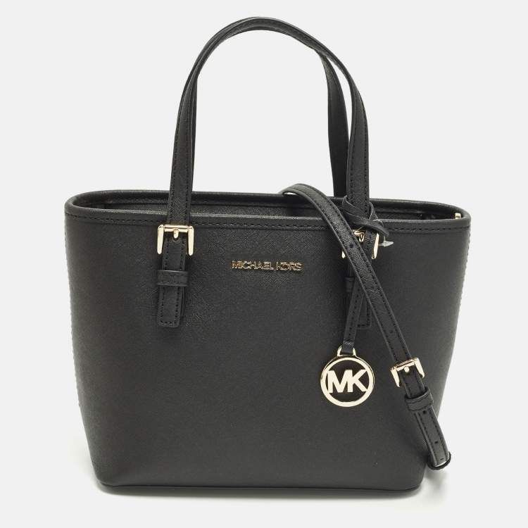 Pre Owned Michael Kors Jet Set Travel Extra Small Black Leather Tote