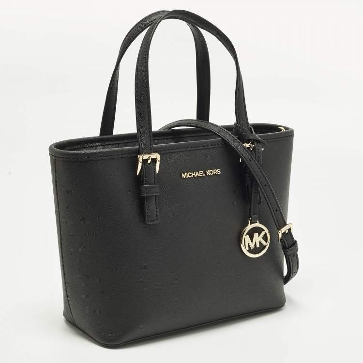 Pre Owned Michael Kors Jet Set Travel Extra Small Black Leather Tote