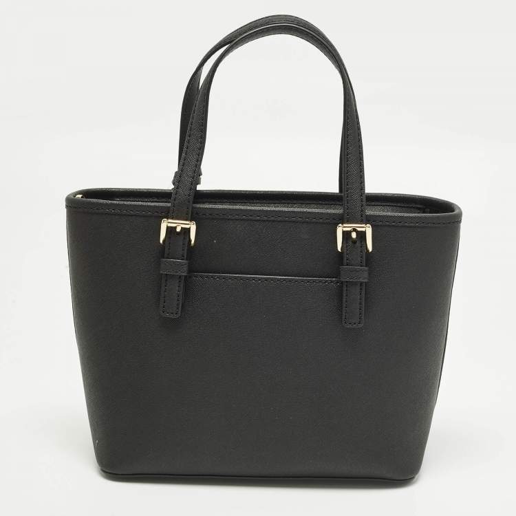 Pre Owned Michael Kors Jet Set Travel Extra Small Black Leather Tote