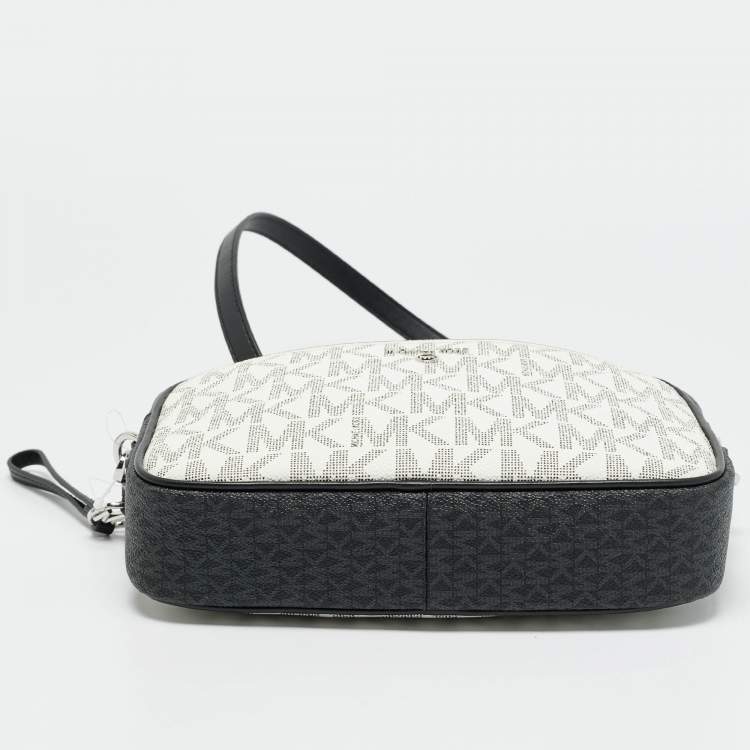 Pre Owned Michael Kors Jet Set Charm Large Tricolor Signature Coated Canvas Camera Crossbody Bag