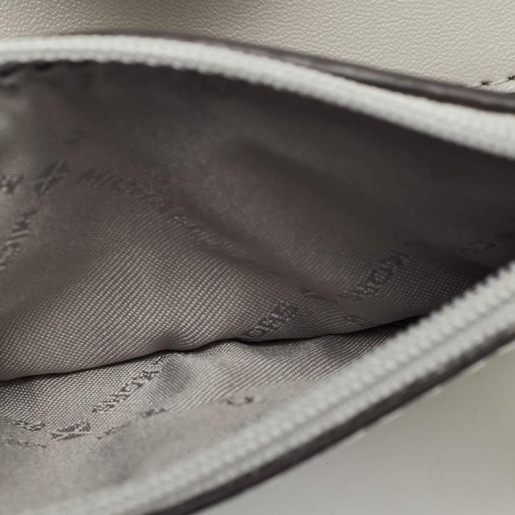 Pre Owned Michael Kors Greenwich Silver Croc Embossed Leather Trifold Wallet