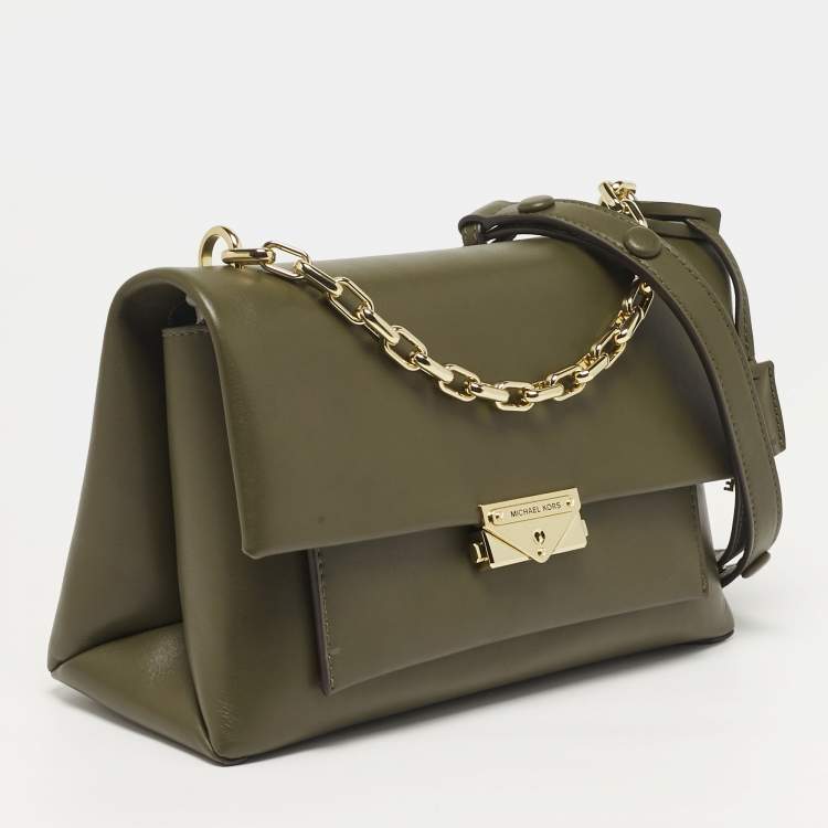 Pre Owned Michael Kors Cece Large Olive Green Leather Shoulder Bag