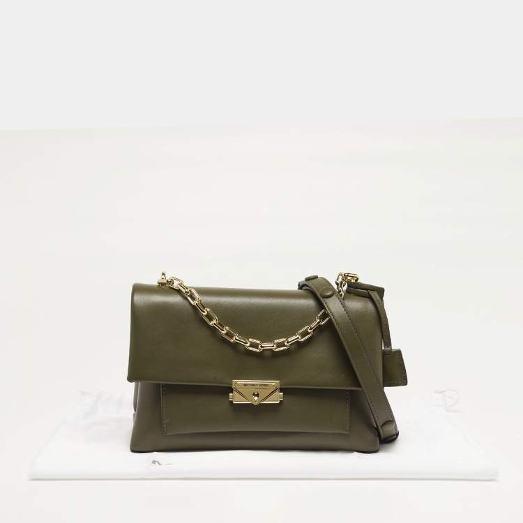 Pre Owned Michael Kors Cece Large Olive Green Leather Shoulder Bag