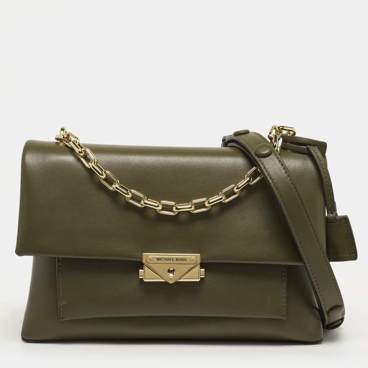 Pre Owned Michael Kors Cece Large Olive Green Leather Shoulder Bag