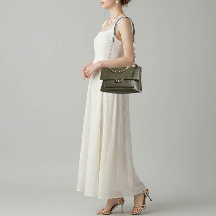 Pre Owned Michael Kors Cece Large Olive Green Leather Shoulder Bag