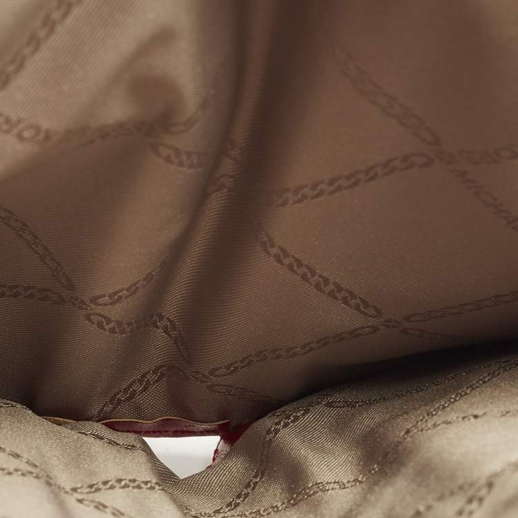 Pre Owned Michael Kors Jet Set Double Zip Red Signature Coated Canvas Wristlet Wallet