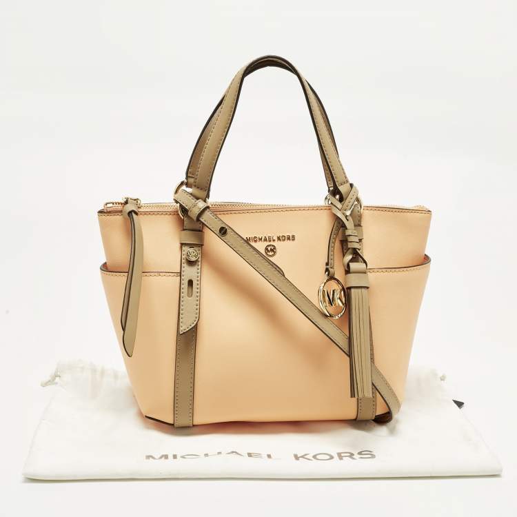 Pre Owned Michael Kors Sullivan Small Peach/Beige Leather Tote