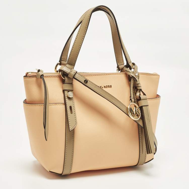Pre Owned Michael Kors Sullivan Small Peach/Beige Leather Tote