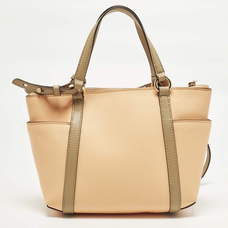 Pre Owned Michael Kors Sullivan Small Peach/Beige Leather Tote