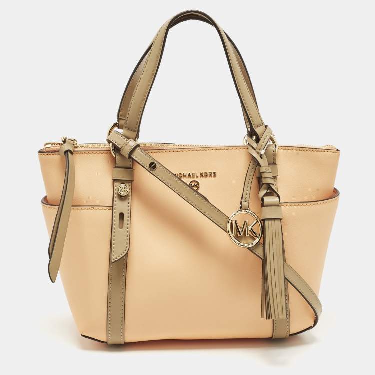 Pre Owned Michael Kors Sullivan Small Peach/Beige Leather Tote