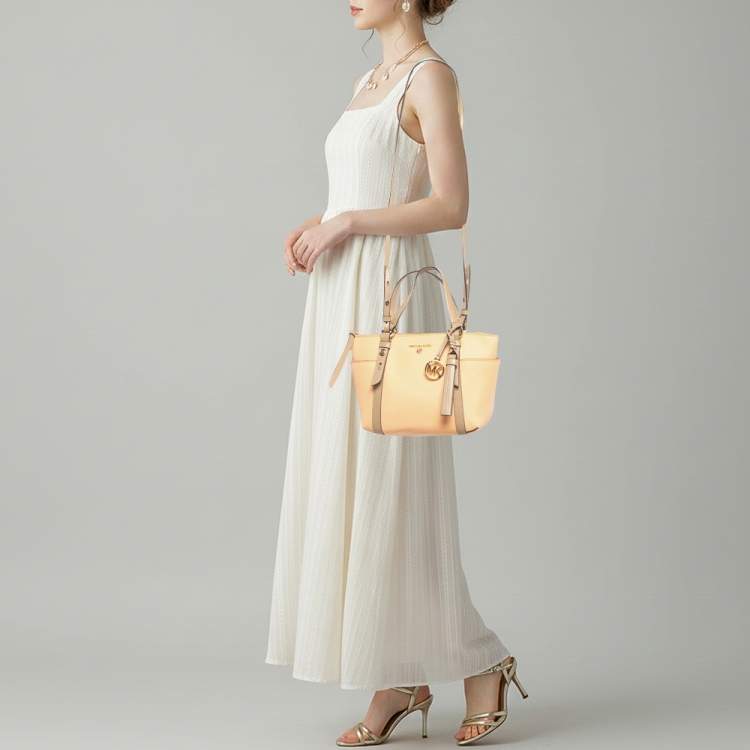 Pre Owned Michael Kors Sullivan Small Peach/Beige Leather Tote