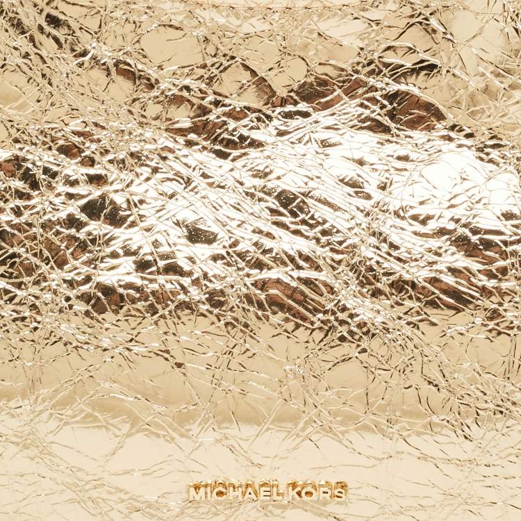 Pre Owned Michael Kors Nolita Small Gold Crinkled Patent Leather Hobo 