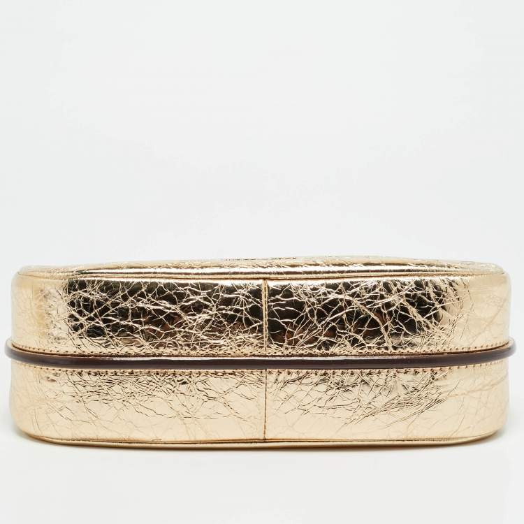 Pre Owned Michael Kors Nolita Small Gold Crinkled Patent Leather Hobo 