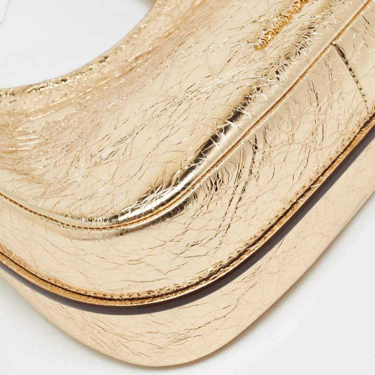 Pre Owned Michael Kors Nolita Small Gold Crinkled Patent Leather Hobo 