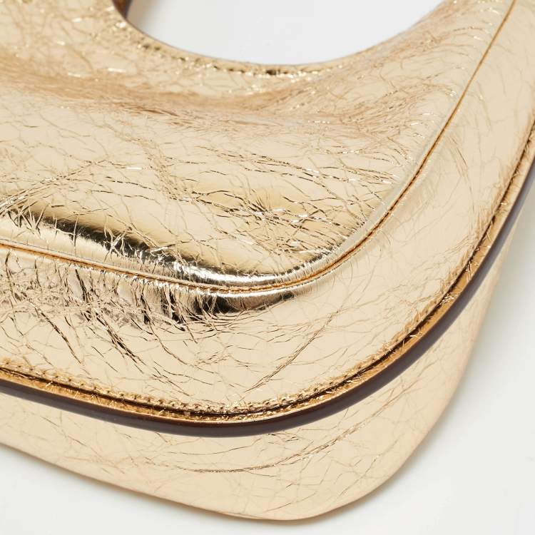 Pre Owned Michael Kors Nolita Small Gold Crinkled Patent Leather Hobo 