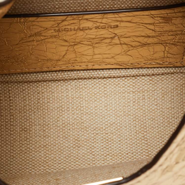 Pre Owned Michael Kors Nolita Small Gold Crinkled Patent Leather Hobo 