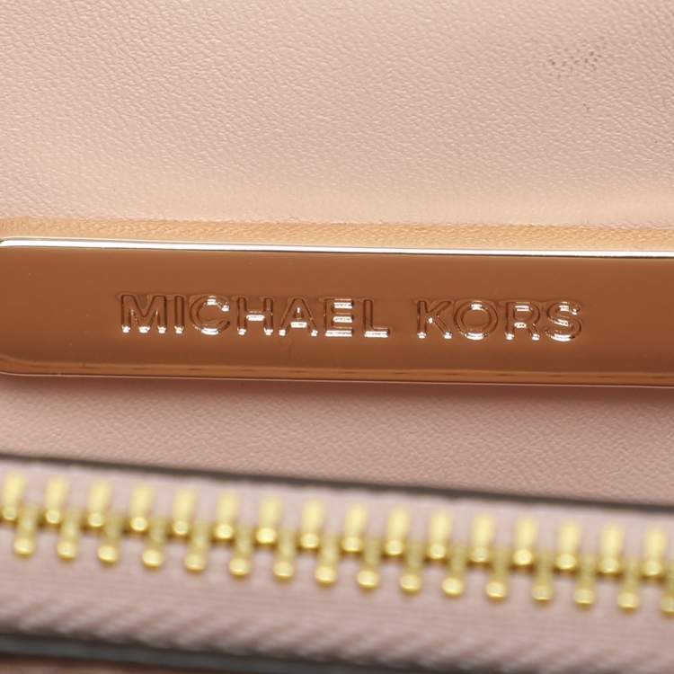 Pre Owned Michael Kors Mercer Medium Light Pink/Beige Signature Coated Canvas and Leather Tote