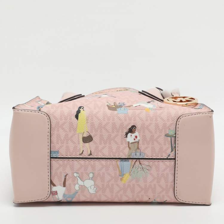 Pre Owned Michael Kors Mercer Medium Light Pink/Beige Signature Coated Canvas and Leather Tote