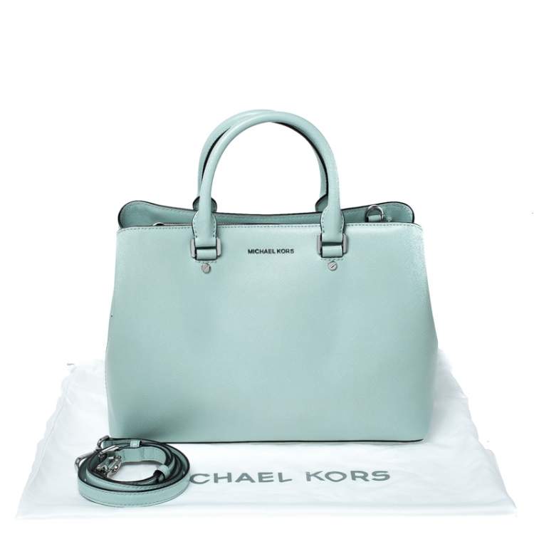 Pre Owned MICHAEL Michael Kors Lime Green Leather Savannah Celadon Tote
