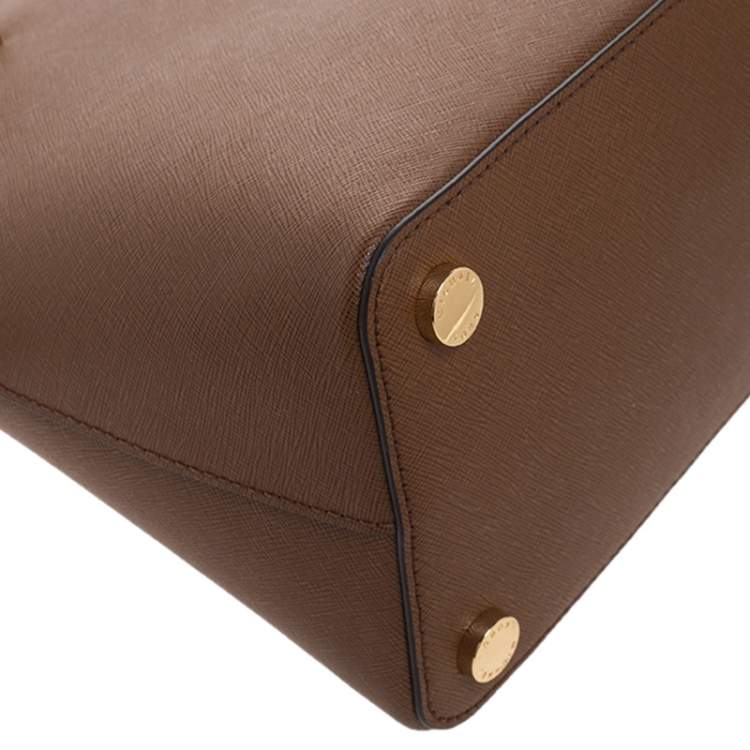 Pre Owned Michael Kors Brown Saffiano Leather Large Emmy Dome Satchel