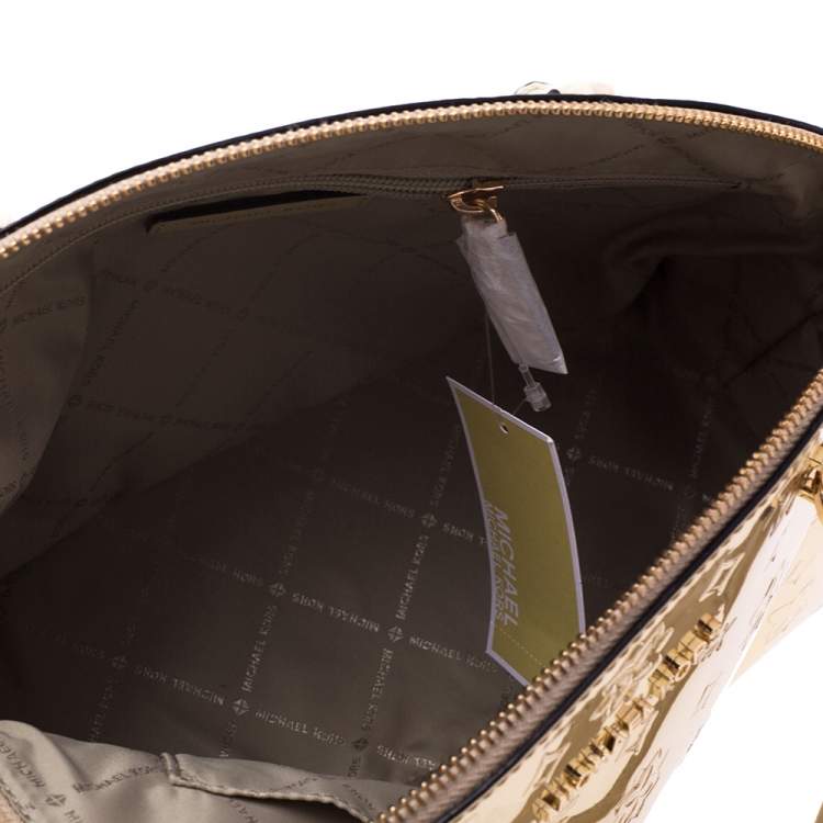 مملوكة مسبقًا MICHAEL Michael Kors Metallic Gold Mirror Leather Emmy Dome Satchel